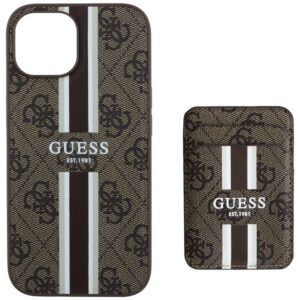 Dėklas Guess 4G Stripes with wallet Magsafe Apple iPhone 15 rudos spalvos - Image 4