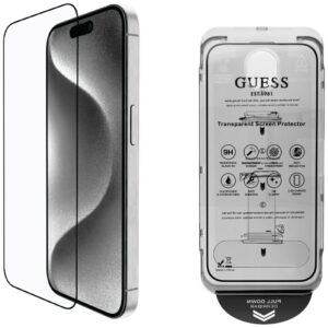 Set 2-in-1 Guess BP Rhinestone screen and camera lens glass skirtas Apple iPhone 16 Pro Max silver