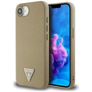 Dėklas Guess Grained Triangle MagSafe Apple iPhone 16e / 17e rudos spalvos