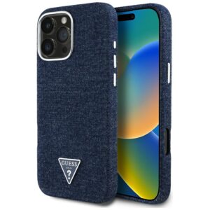 Dėklas Guess Denim Triangle Logo MagSafe Apple iPhone 16 Pro blue