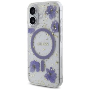 Dėklas Guess Resin Flowers Glitter MagSafe Apple iPhone 16 violetinės spalvos - Image 2