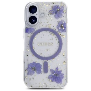 Dėklas Guess Resin Flowers Glitter MagSafe Apple iPhone 16 violetinės spalvos - Image 3