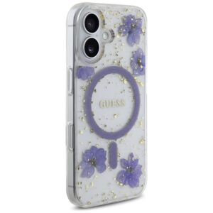 Dėklas Guess Resin Flowers Glitter MagSafe Apple iPhone 16 violetinės spalvos - Image 4