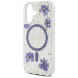 Dėklas Guess Resin Flowers Glitter MagSafe Apple iPhone 16 violetinės spalvos - Image 6