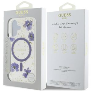 Dėklas Guess Resin Flowers Glitter MagSafe Apple iPhone 16 violetinės spalvos - Image 8
