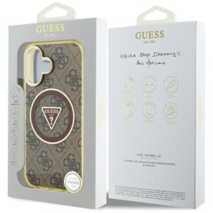 Dėklas Guess IML Metal Glitter 4G Circle Triangle MagSafe Apple iPhone 16 rudos spalvos - Image 8