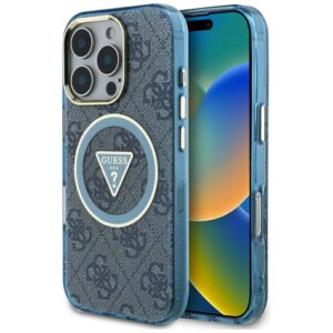 Dėklas Guess IML Metal Glitter 4G Circle Triangle MagSafe Apple iPhone 16 Pro Max blue