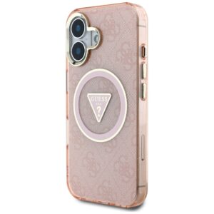 Dėklas Guess IML Metal Glitter 4G Circle Triangle MagSafe Apple iPhone 16 rožinės spalvos - Image 2