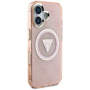 Dėklas Guess IML Metal Glitter 4G Circle Triangle MagSafe Apple iPhone 16 rožinės spalvos - Image 4