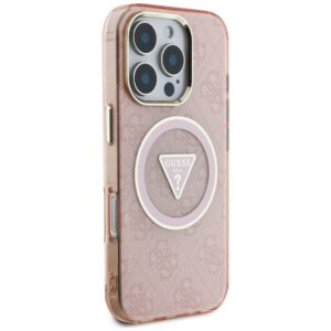 Dėklas Guess IML Metal Glitter 4G Circle Triangle MagSafe Apple iPhone 16 Pro rožinės spalvos - Image 4