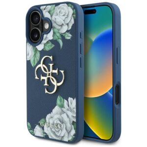 Dėklas Guess Grained Roses Big 4G logo Apple iPhone 16 blue