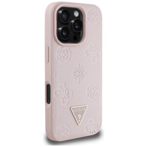 Dėklas Guess Grained Hot Stamp Peony Triangle Logo MagSafe Apple iPhone 16 Pro rožinės spalvos - Image 4