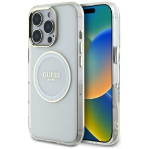 Dėklas Guess IML Metal Colored Circle Classic Logo MagSafe Apple iPhone 16 Pro Max baltos spalvos