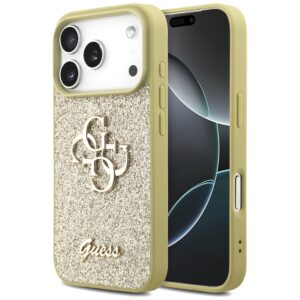 Guess Fixed Glitter Big 4G dėklas skirtas Apple iPhone 17 Pro gold