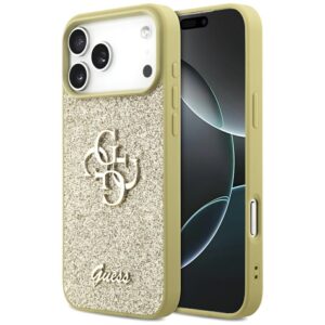 Guess Fixed Glitter Big 4G dėklas skirtas Apple iPhone 17 Pro Max gold