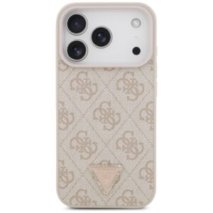 Guess Leather 4G Triangle Strass MagSafe dėklas Apple iPhone 17 Pro rožinės spalvos - Image 3