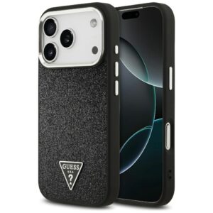 Dėklas Guess Glitter Triangle Logo MagSafe iPhone 17 Pro juodos spalvos - Image 1
