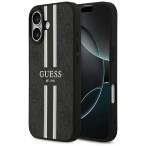 Dėklas Guess 4G Printed Stripes MagSafe Apple iPhone 17 juodos spalvos
