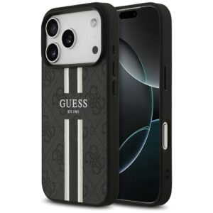 Dėklas Guess 4G Printed Stripes MagSafe Apple iPhone 17 Pro juodos spalvos