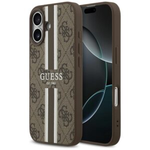 Dėklas Guess 4G Printed Stripes MagSafe Apple iPhone 17 rudos spalvos