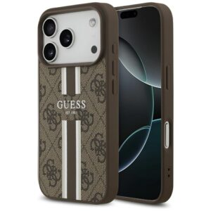 Dėklas Guess 4G Printed Stripes MagSafe Apple iPhone 17 Pro rudos spalvos