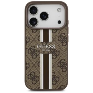 Dėklas Guess 4G Printed Stripes MagSafe Apple iPhone 17 Pro rudos spalvos - Image 3