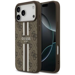 Dėklas Guess 4G Printed Stripes MagSafe Apple iPhone 17 Pro Max rudos spalvos