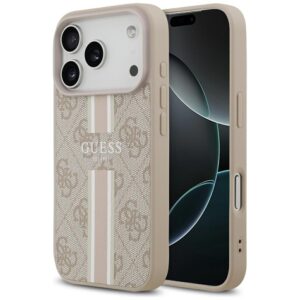 Dėklas Guess 4G Printed Stripes MagSafe Apple iPhone 17 Pro rožinės spalvos