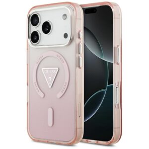 Dėklas Guess IML Gradient Triangle Logo MagSafe Apple iPhone 17 Pro rožinės spalvos