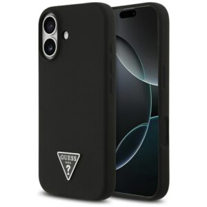 Dėklas Guess Silicone Triangle Logo MagSafe Apple iPhone 17 juodos spalvos