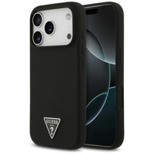 Dėklas Guess Silicone Triangle Logo MagSafe Apple iPhone 17 Pro juodos spalvos