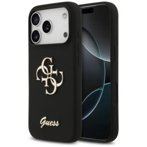 Guess Silicone Big 4G Script dėklas skirtas Apple iPhone 17 Pro juodos spalvos