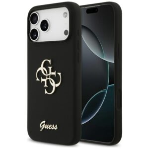 Guess Silicone Big 4G Script dėklas skirtas Apple iPhone 17 Pro Max juodos spalvos
