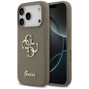 Guess Silicone Big 4G Script Dėklas Apple iPhone 17 Pro rudos spalvos