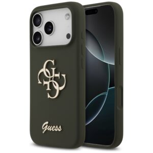 Guess Silicone Big 4G Script dėklas skirtas Apple iPhone 17 Pro khaki