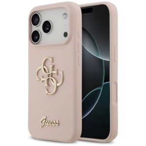 Guess Silicone Big 4G Script Dėklas Apple iPhone 17 Pro rožinės spalvos