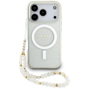 Guess IML Glitter Pearl Strap MagSafe dėklas Apple iPhone 17 Pro skaidrus - Image 1