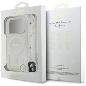 Guess IML Glitter Pearl Strap MagSafe dėklas Apple iPhone 17 Pro skaidrus - Image 8
