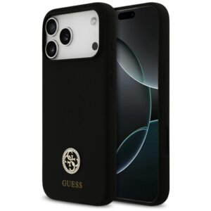 Guess Silicone Logo Strass 4G MagSafe dėklas Apple iPhone 17 Pro Max juodos spalvos - Image 1