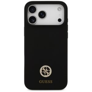Guess Silicone Logo Strass 4G MagSafe dėklas Apple iPhone 17 Pro Max juodos spalvos - Image 3