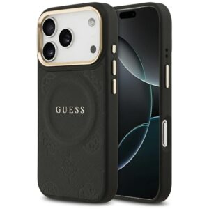 Dėklas Guess Peony Hot Stamp MagSafe Apple iPhone 17 Pro juodos spalvos