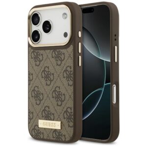 Guess 4G Logo Plate MagSafe dėklas Apple iPhone 17 Pro rudos spalvos - Image 1