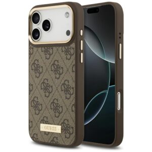 Guess 4G Logo Plate MagSafe dėklas Apple iPhone 17 Pro Max rudos spalvos - Image 1
