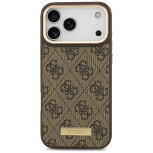 Guess 4G Logo Plate MagSafe dėklas Apple iPhone 17 Pro Max rudos spalvos - Image 3