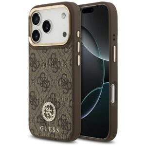 Dėklas Guess 4G Strass Logo MagSafe Apple iPhone 17 Pro rudos spalvos