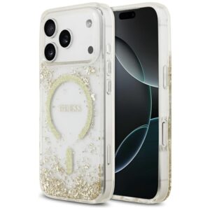 Guess Resin Bottom Glitter MagSafe dėklas Apple iPhone 17 Pro aukso spalvos - Image 1
