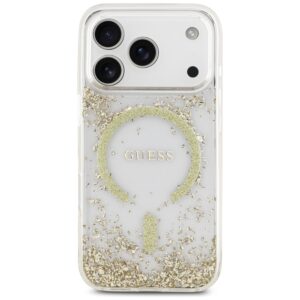 Guess Resin Bottom Glitter MagSafe dėklas Apple iPhone 17 Pro aukso spalvos - Image 3