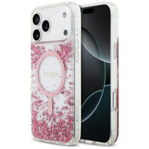 Guess Resin Bottom Glitter MagSafe dėklas Apple iPhone 17 Pro Max rožinės spalvos - Image 1