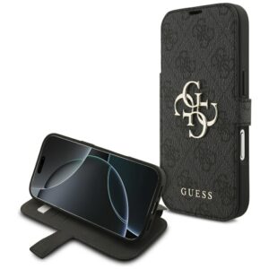Guess Book 4G Metal Logo Dėklas Apple iPhone 17 Pro juodos spalvos