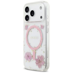 Dėklas Guess Resin Flowers Glitter MagSafe Apple iPhone 17 Pro rožinės spalvos - Image 2